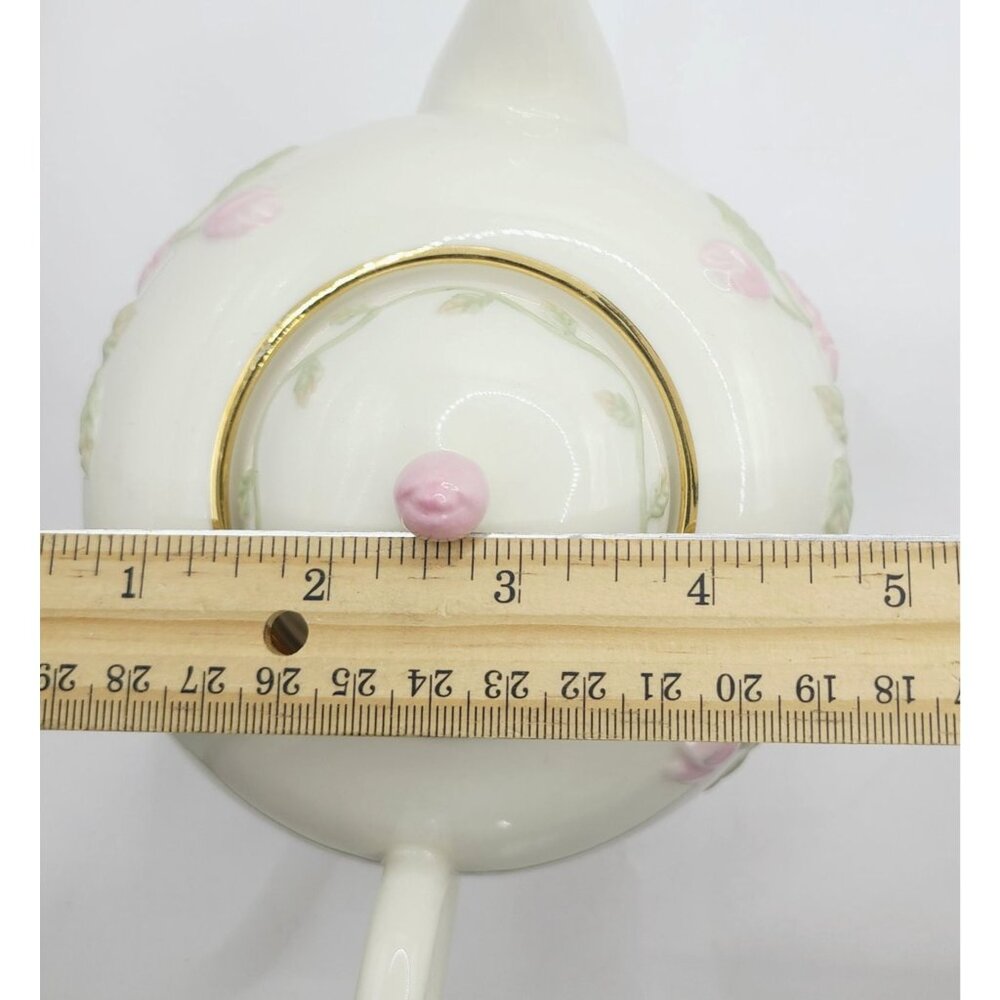 Lenox Great Giftables Rose Vine Teapot Porcelain Pink Rose Gold Trim Floral - Picture 14 of 14